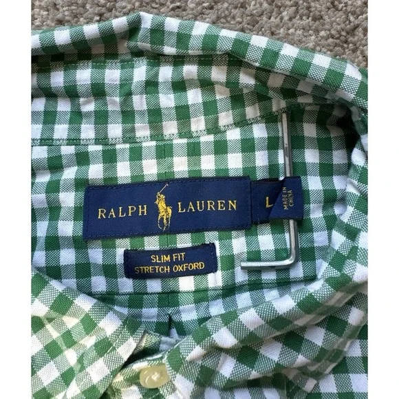 Polo Ralph Lauren Men's Large Slim Fit Stretch Oxford Button Down Shirt Gingham - Picture 3 of 9